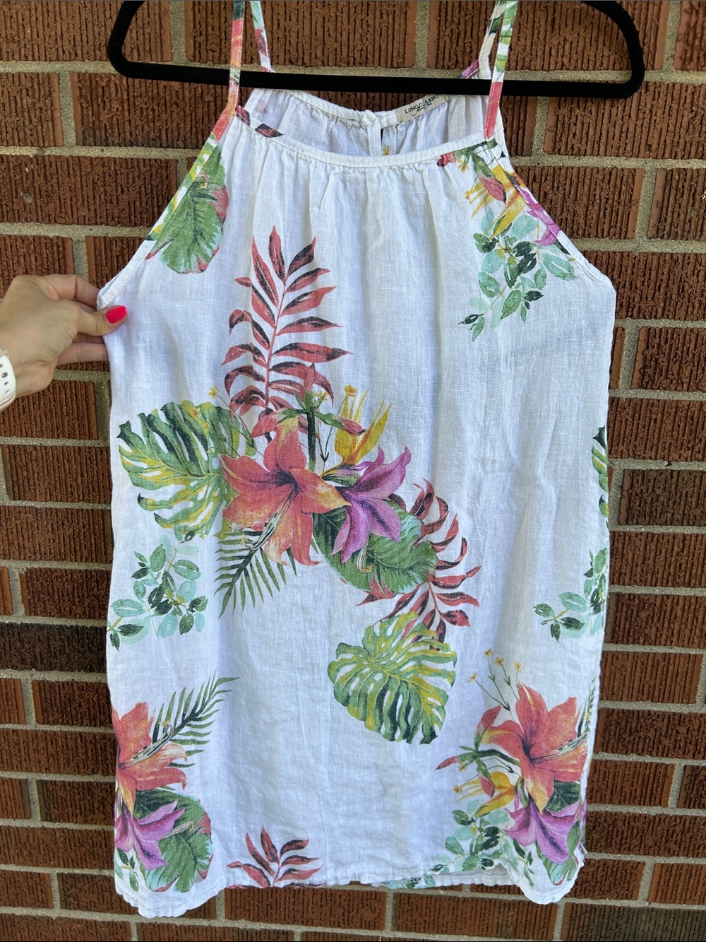 White Tropical Floral Linen mini Tank Dress